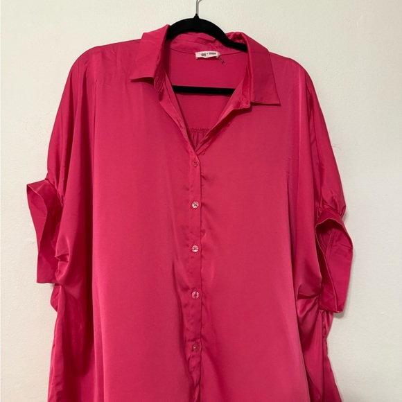 Pink Satin Plus Size blouse - Picture 1 of 4